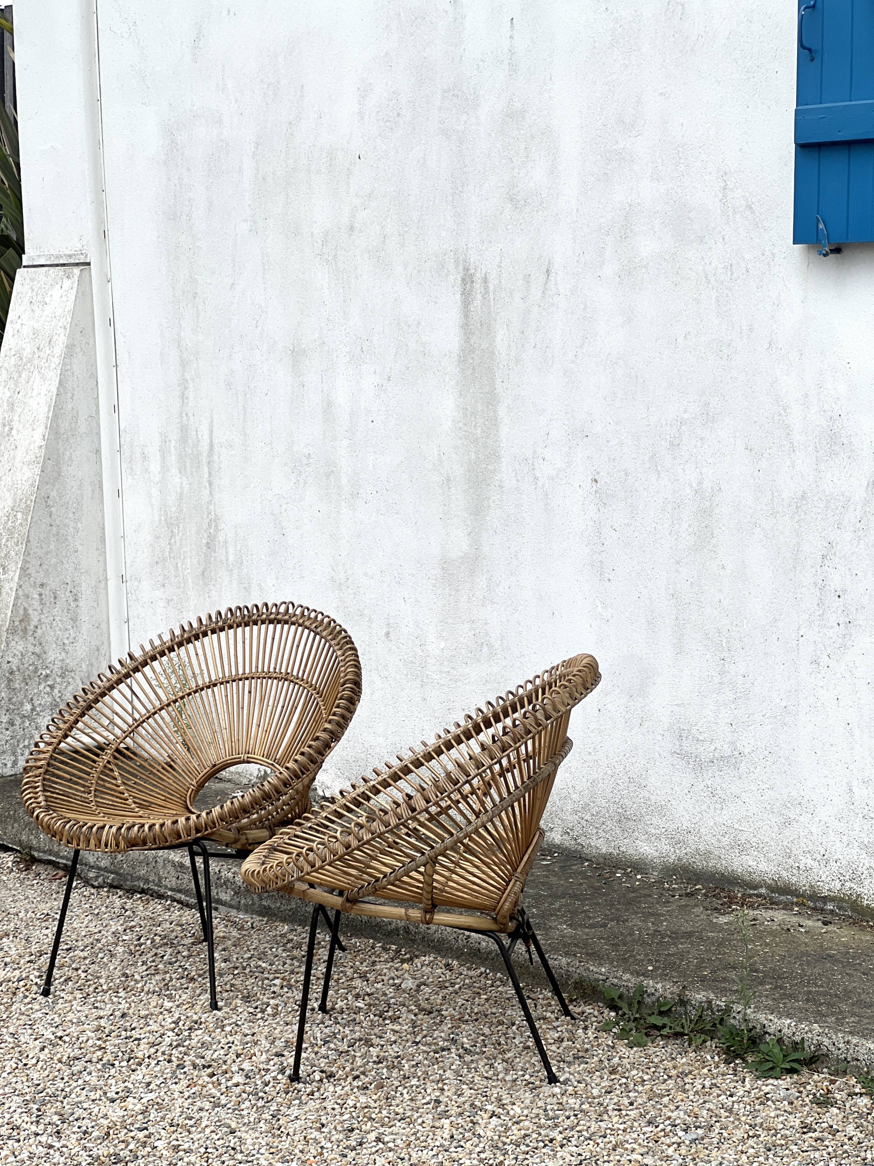 Pair of rattan armchairs