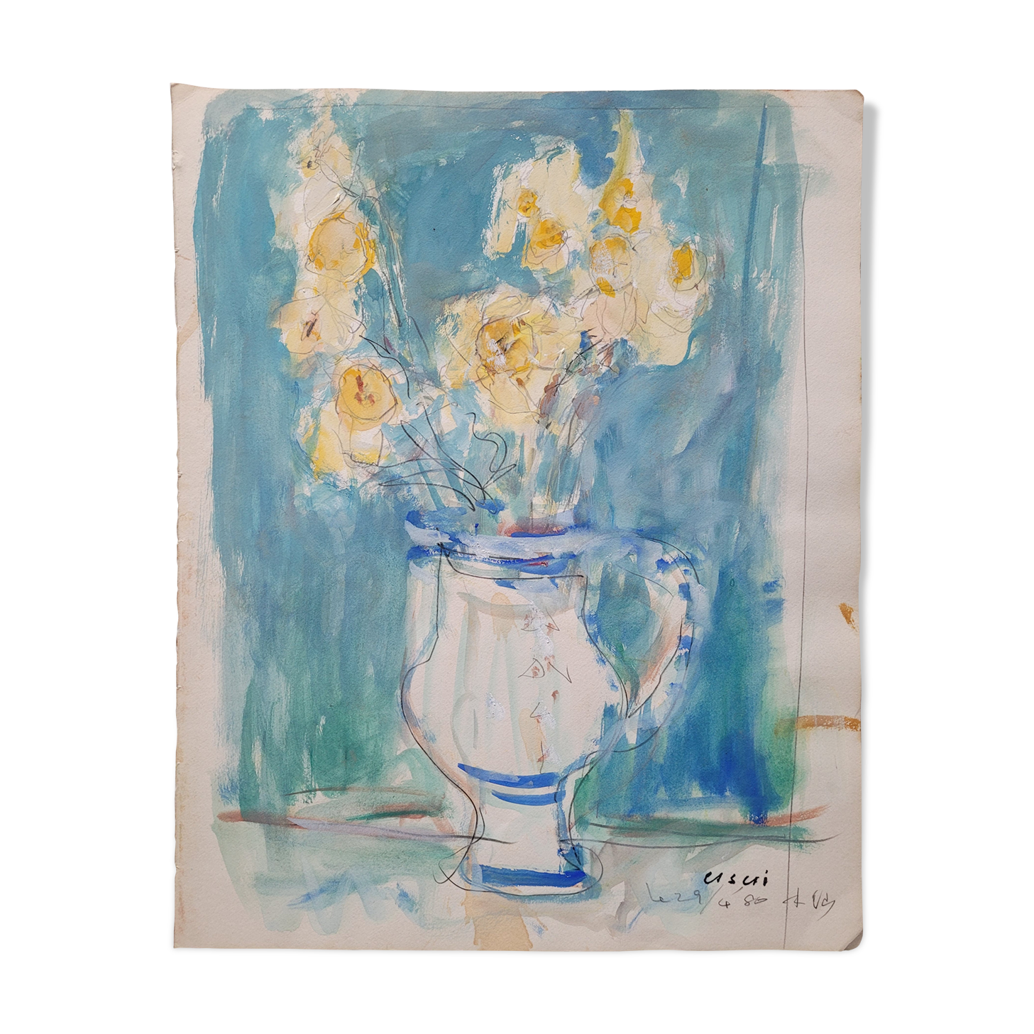 Peinture de Nagao Usui : "Bouquet de fleurs jaunes"