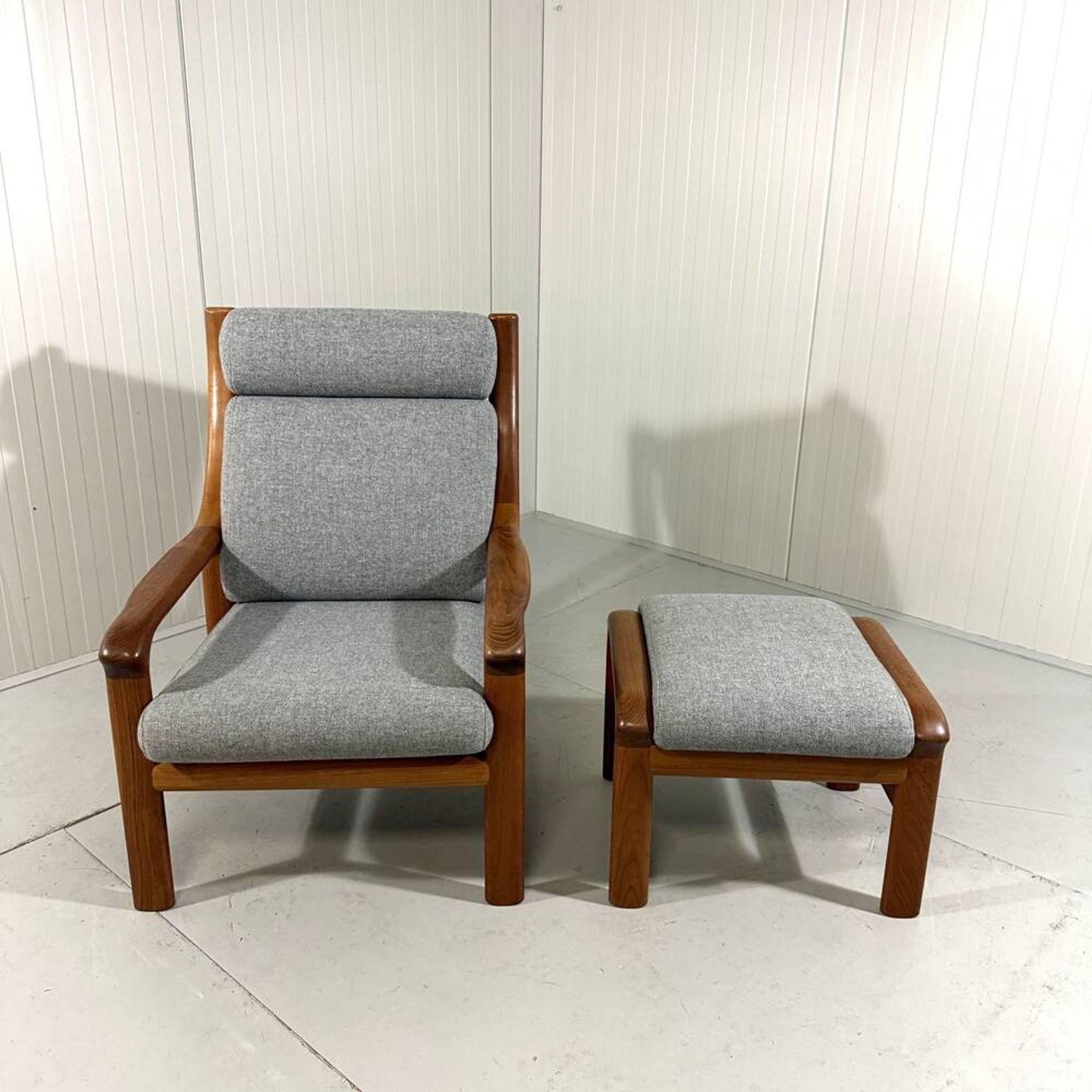 EMC Furniture teak highback easy chair & footstool Denmark 1970’s