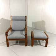 EMC Furniture teak highback easy chair & footstool Denmark 1970’s