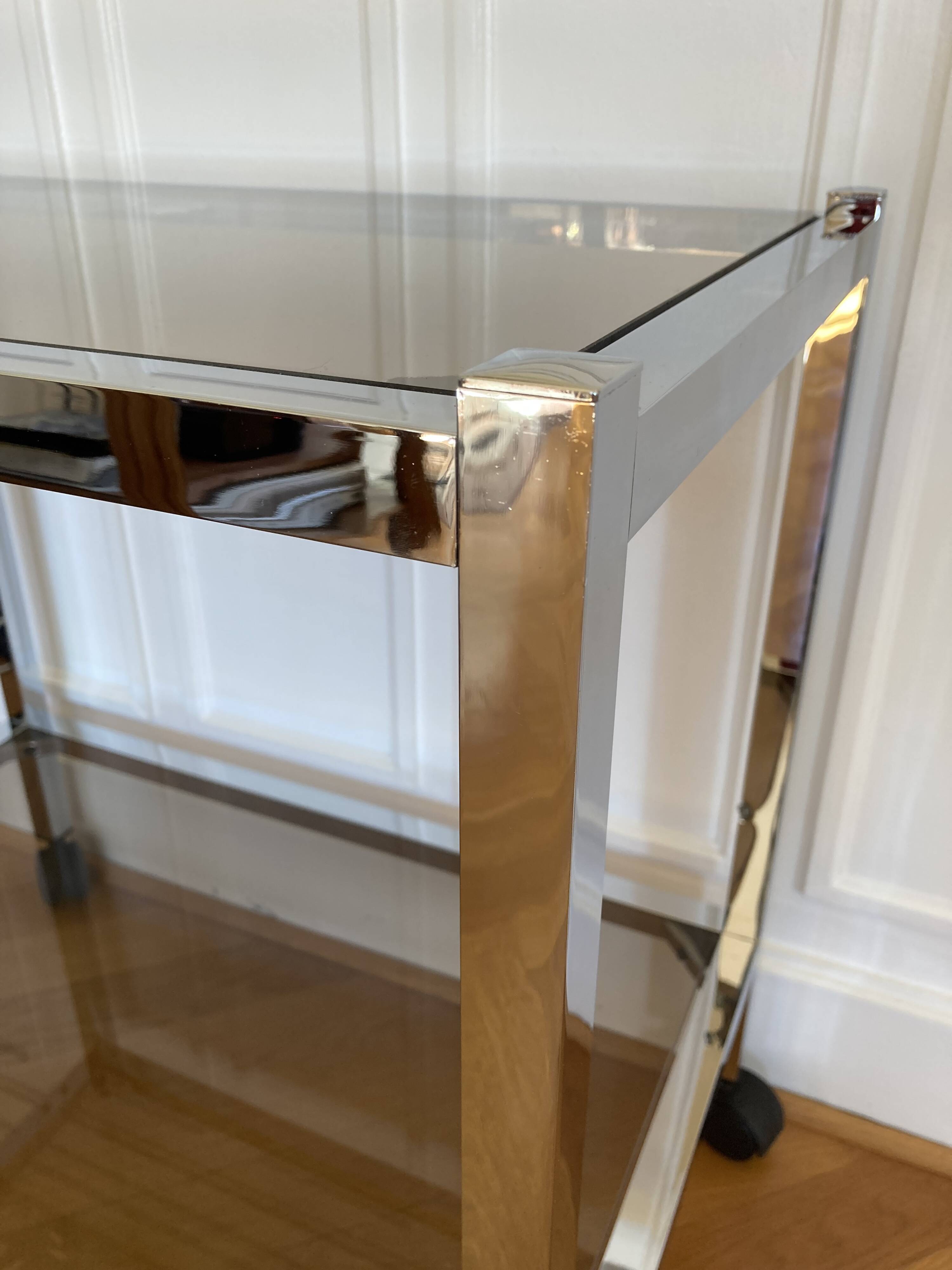 80s chrome and smoked glass trolley
