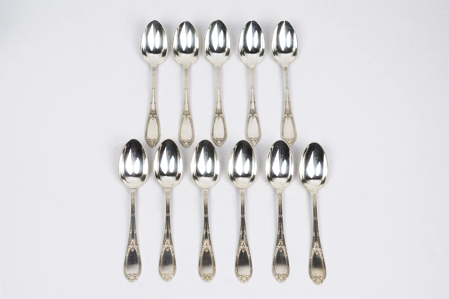 Box of 11 small spoons in Marly style CL in silver-plated metal – late 19th century