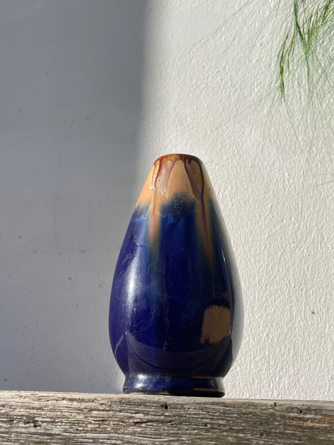 Belgian vase in blue and beige flamed stoneware