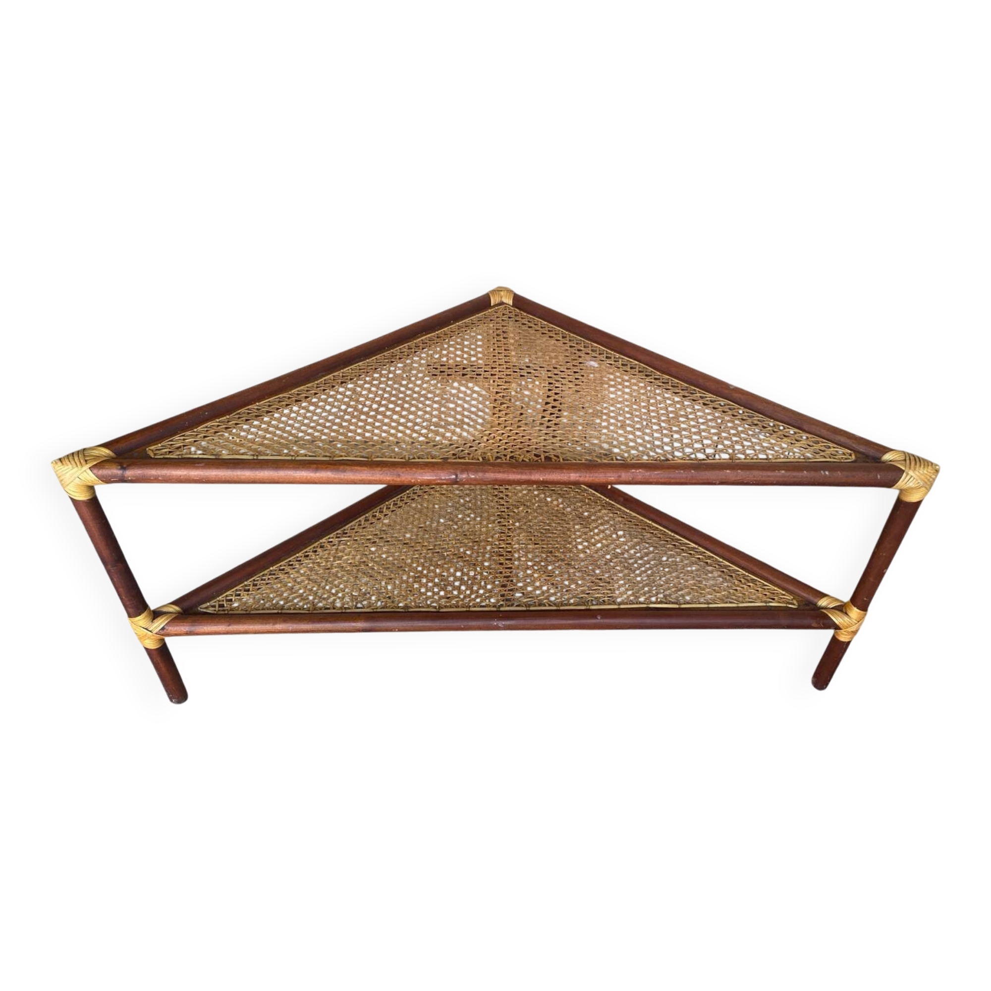 Table Basse Triangulaire Bambou Rotin + Plateaux Cannées Modèle Unique