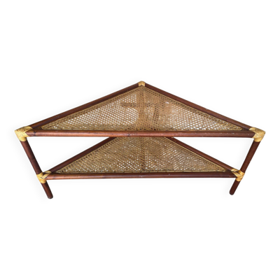 Table Basse Triangulaire Bambou Rotin + Plateaux Cannées Modèle Unique