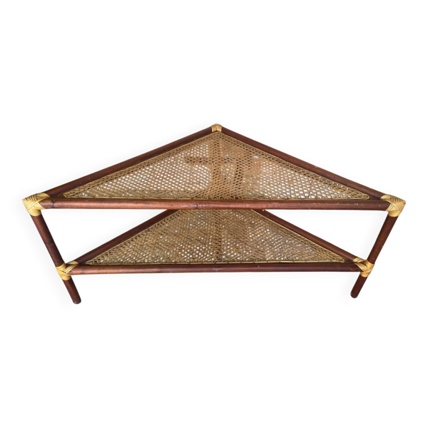 Table Basse Triangulaire Bambou Rotin + Plateaux Cannées Modèle Unique