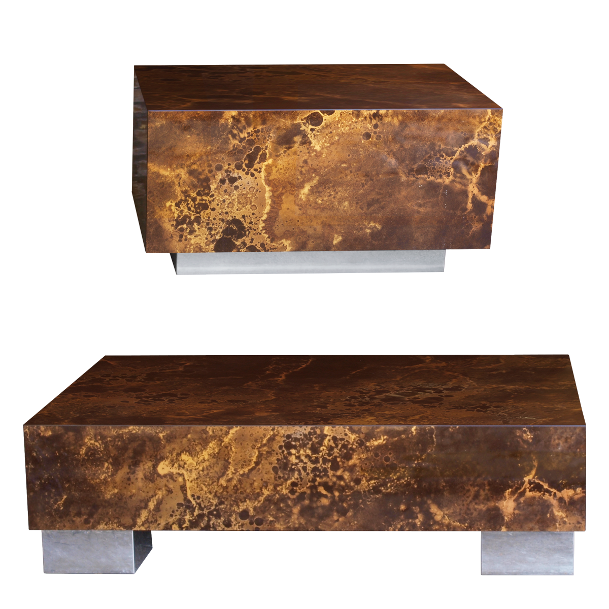 Set of low tables solar flare pattern by Guy Lefevre for Roset line