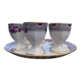 PLATTER AND ITS 6 PORCELAIN COQUETIERS WITH FLORAL DECOR TABLE ART