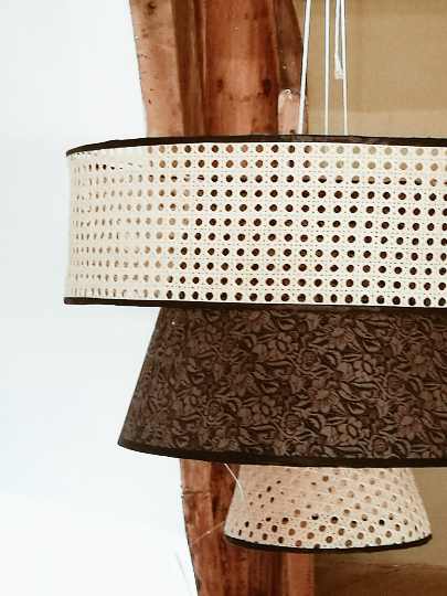 Large triple lampshade in cannage