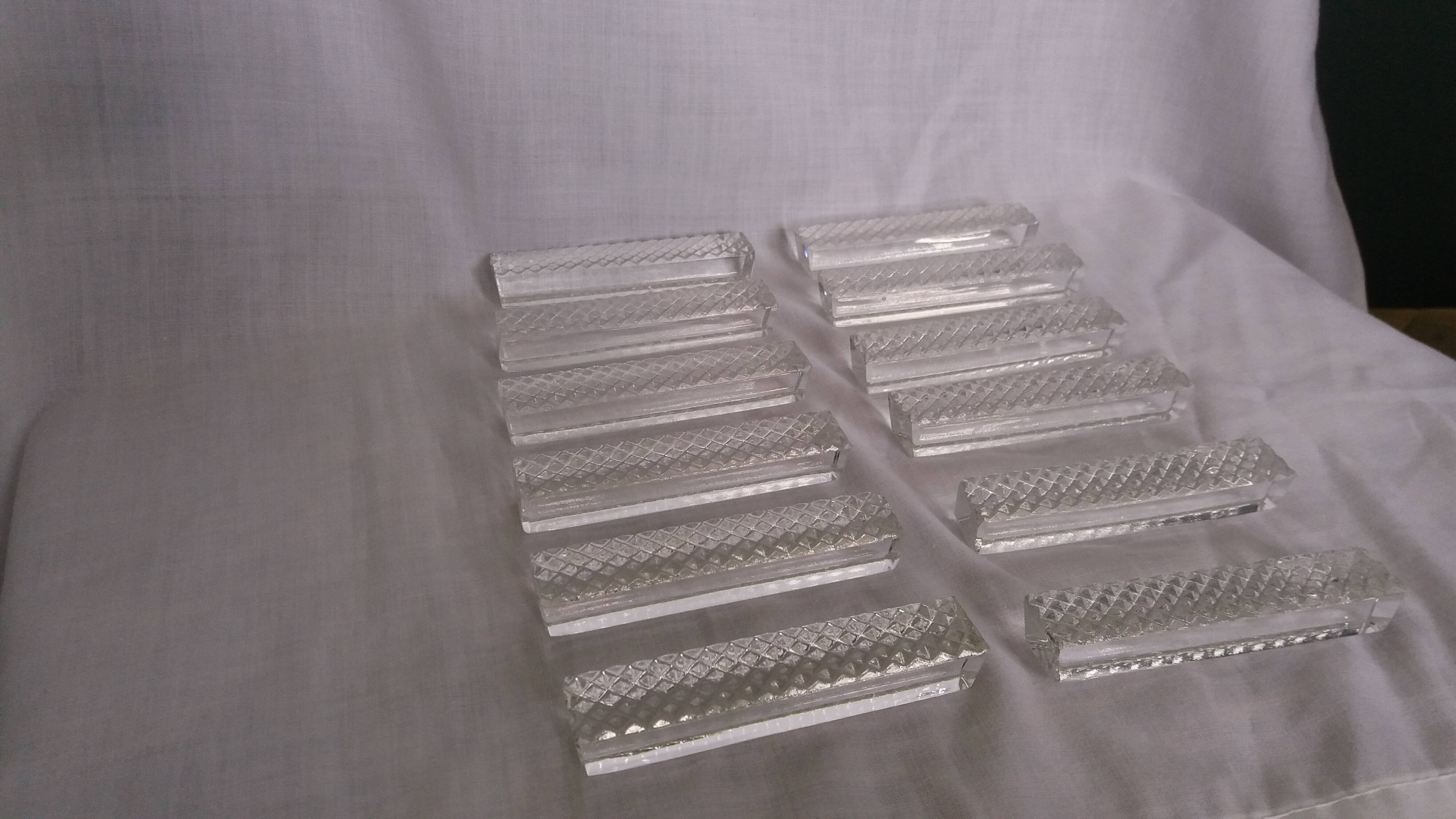 12 crystal knife rests in their box, Hungary, diamond point