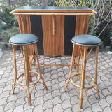 Rattan bar and its 2 stools 60