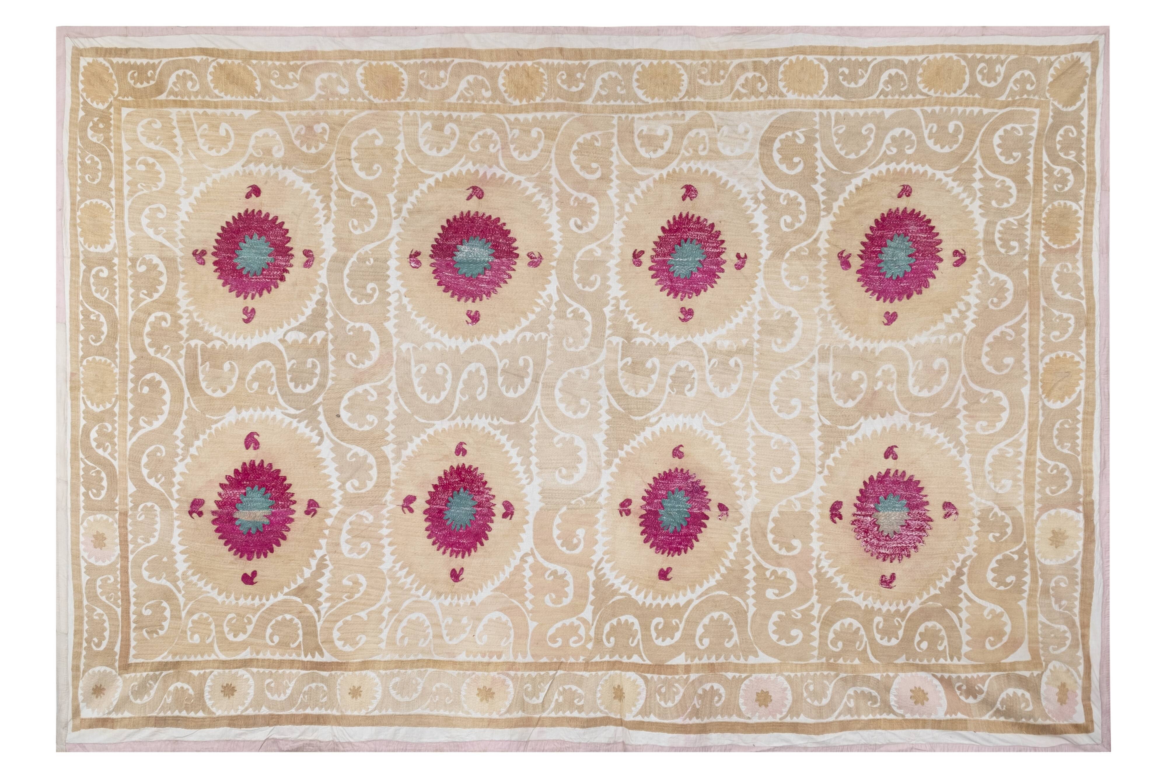 Hand Embroidered Suzani Bedspread 7'9" X 10'10"