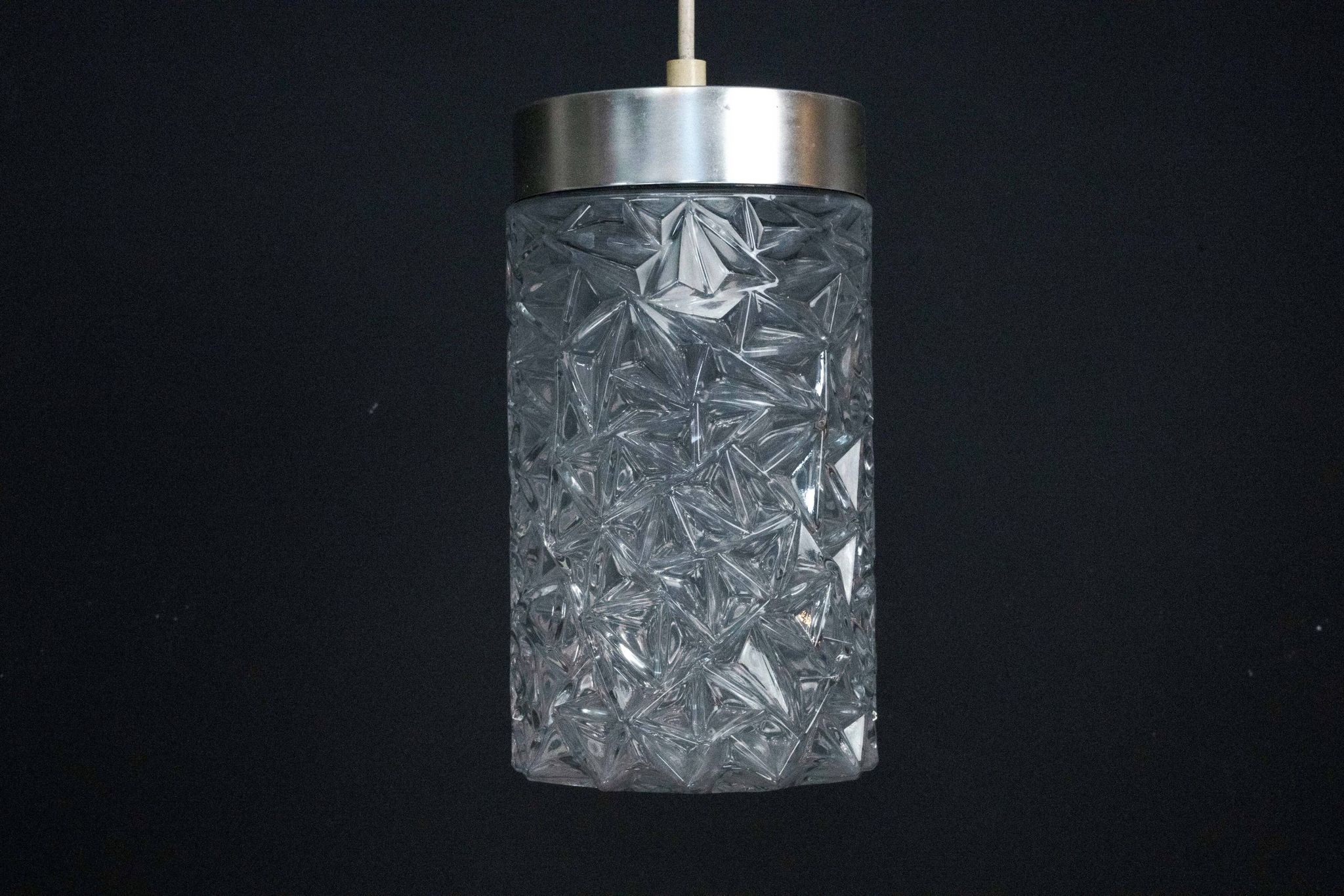Pair of Italian Pendant Lights in Glass and Polished Aluminum, 1970s