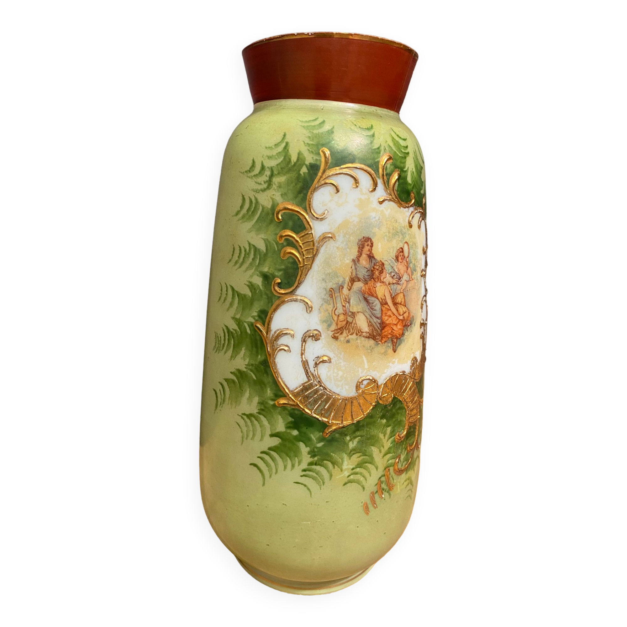 Opaline vase with fine nineteenth gold enamelled cartridge decoration