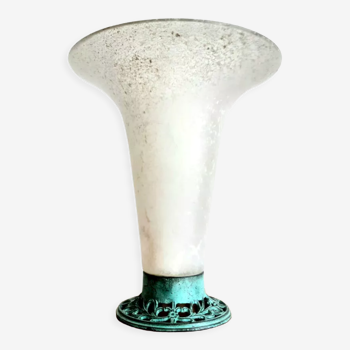 Vase art déco verre givré et fonte