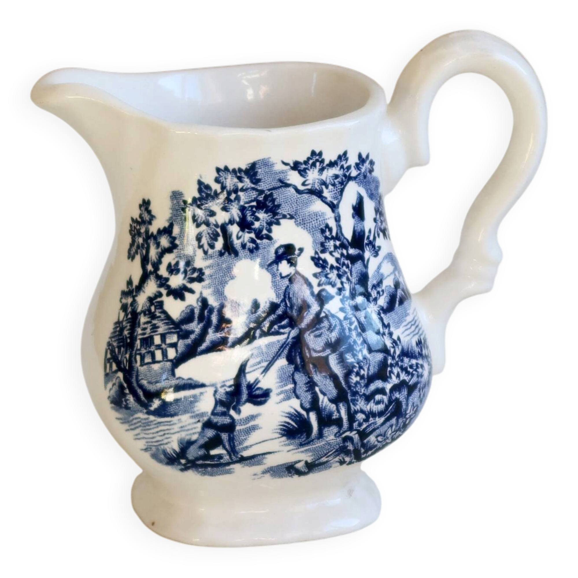 Vintage Myott milk jug "The Hunter" - English blue and white porcelain