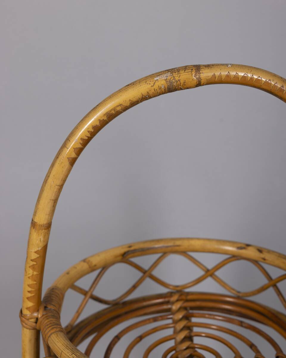 Vintage Italian Bamboo Bar Basket, 1960s