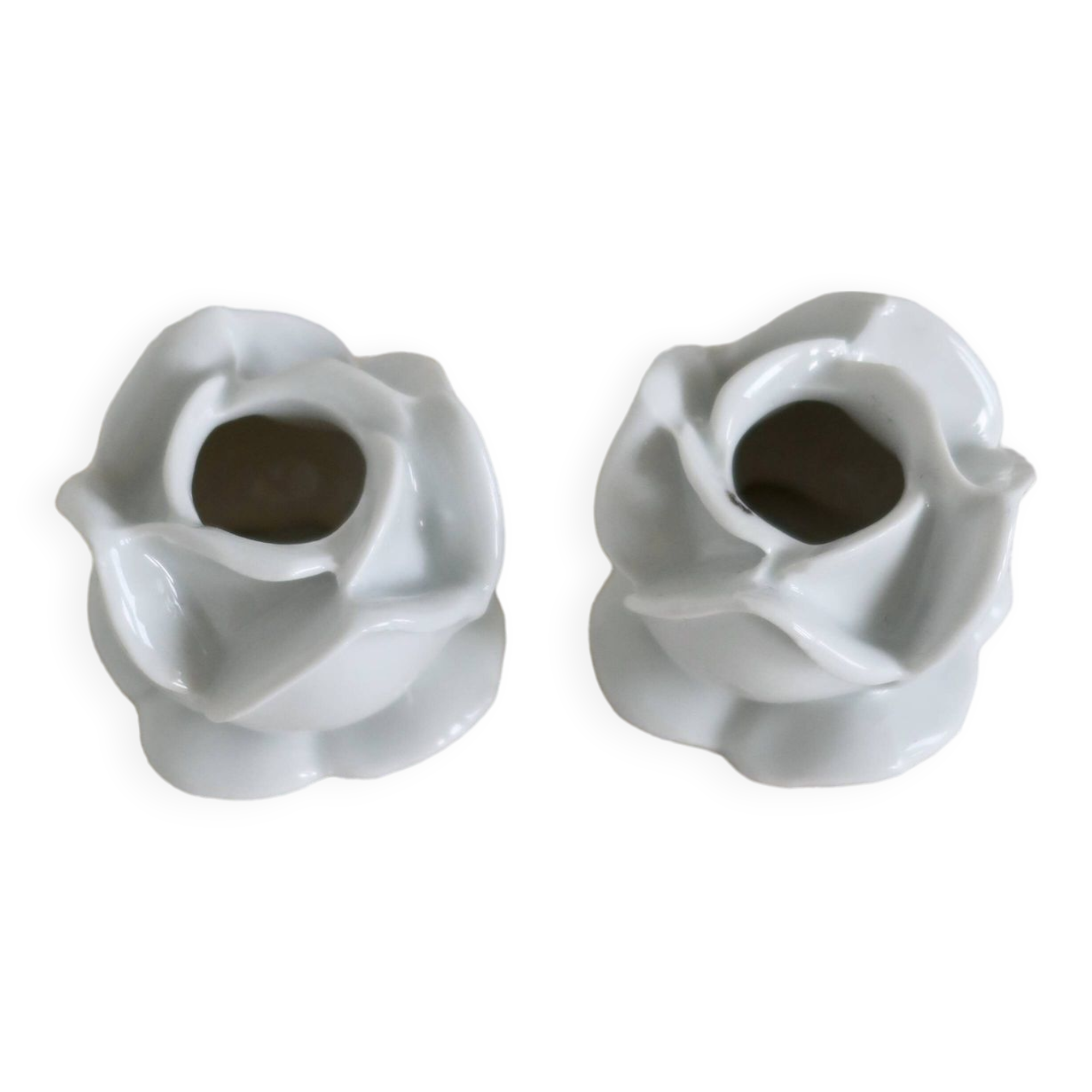 Lot De 2 Bougeoirs Vintage En Porcelaine Blanche – Fabriqués En France