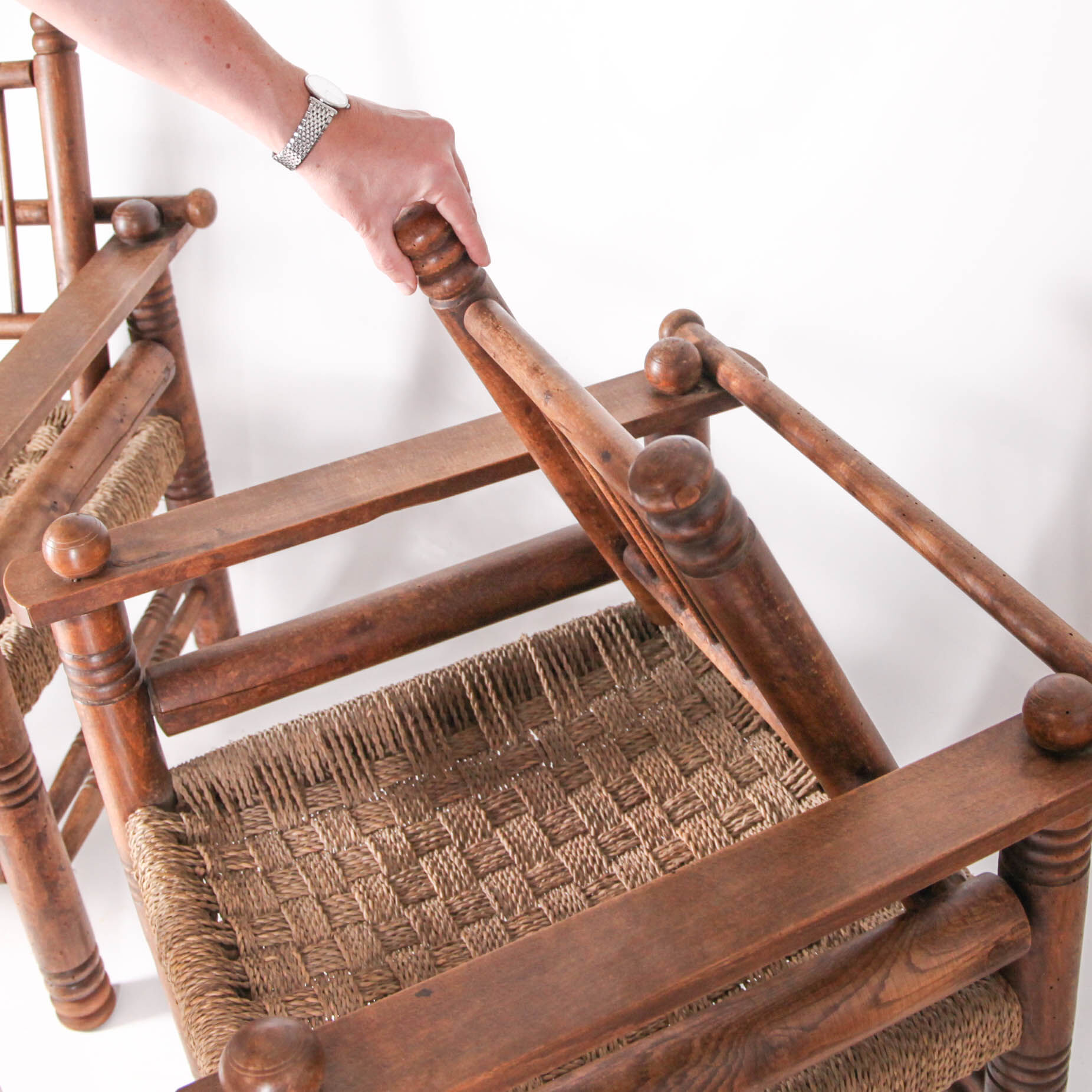 Pair of armchairs in rope and wood circa 1950