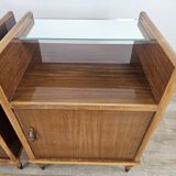 Paire de tables de nuit des années 50 avec plateau miroir