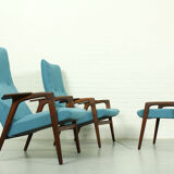 Ensemble de 2 fauteuils avec pouf assorti par Yngve Ekström pour Pastoe, années 1960