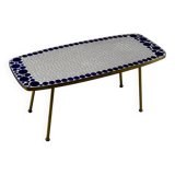 Grey and Blue Glass Mosaic Brass Mid-Century Modern Side Table