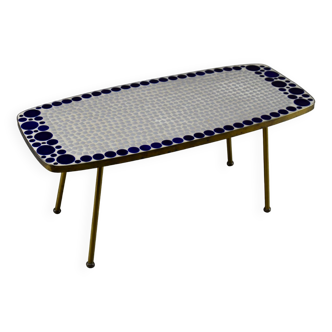 Grey and Blue Glass Mosaic Brass Mid-Century Modern Side Table