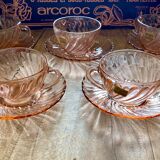 Set of 6 cups and vintage saucer in rosaline from Arcoroc