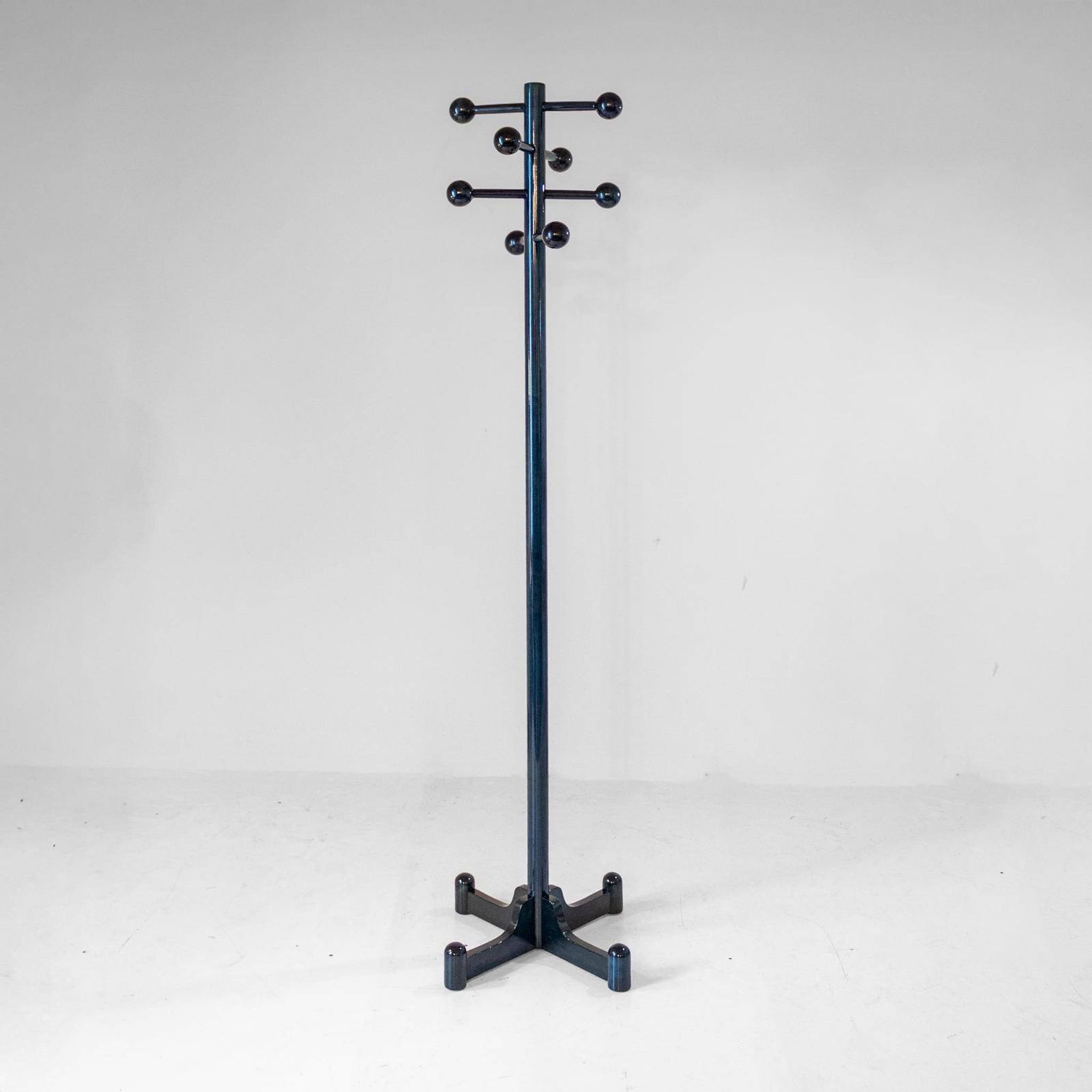 1970s Italian Modern Dark Green Glazed Wood Coat Rack
