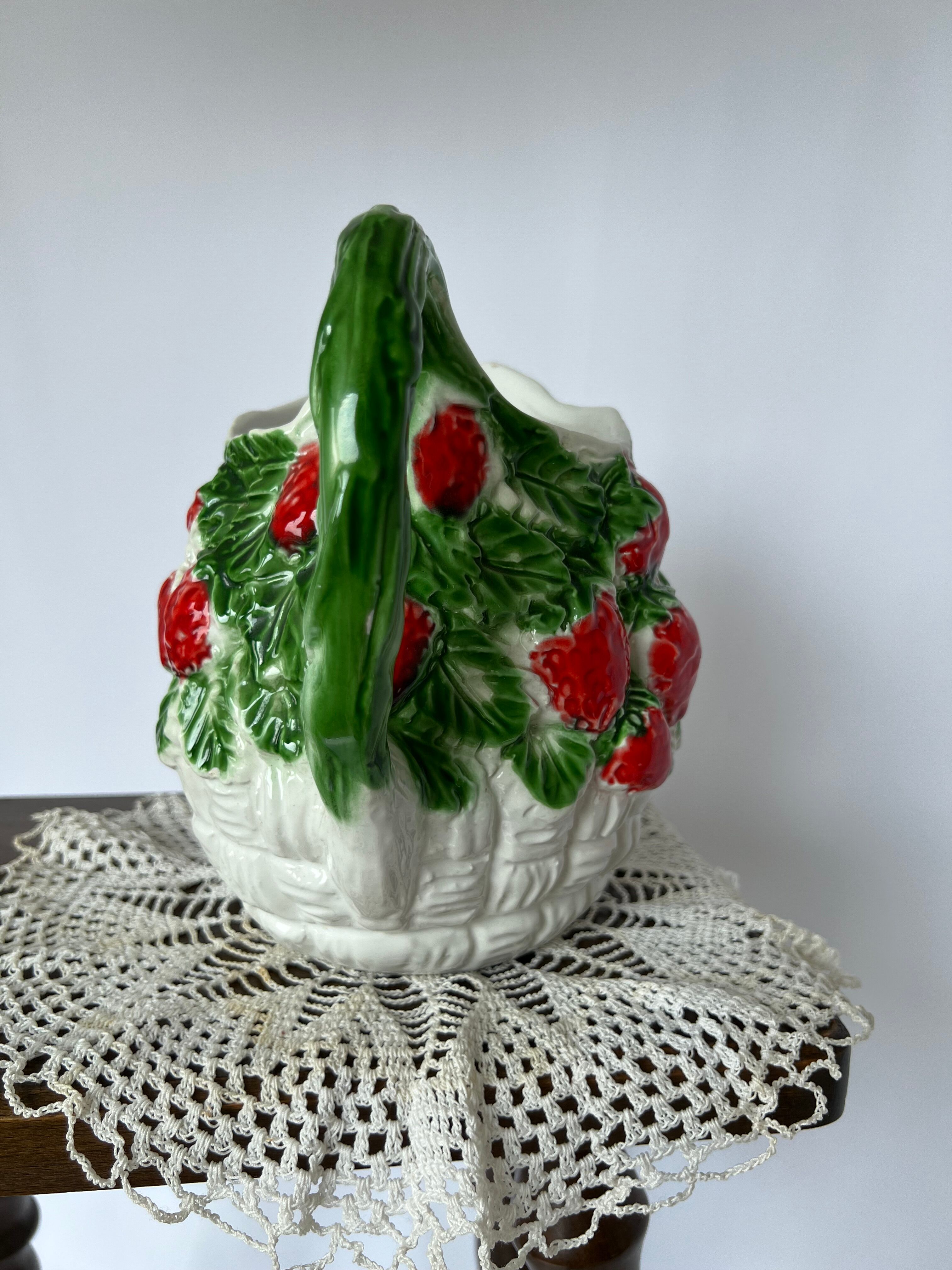 Pitcher carafe vintage slip pattern strawberries
