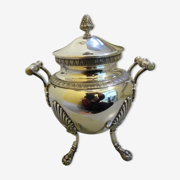 Silver metal sugar bowl, Empire style decoration palmettes, Goldsmith Saglier Frères