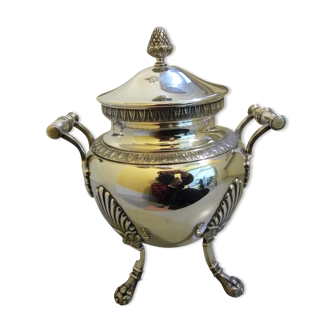 Silver metal sugar bowl, Empire style decoration palmettes, Goldsmith Saglier Frères