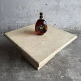 Natural beige travertine coffee table from the 1970s — minimalist Italian design, solid square top