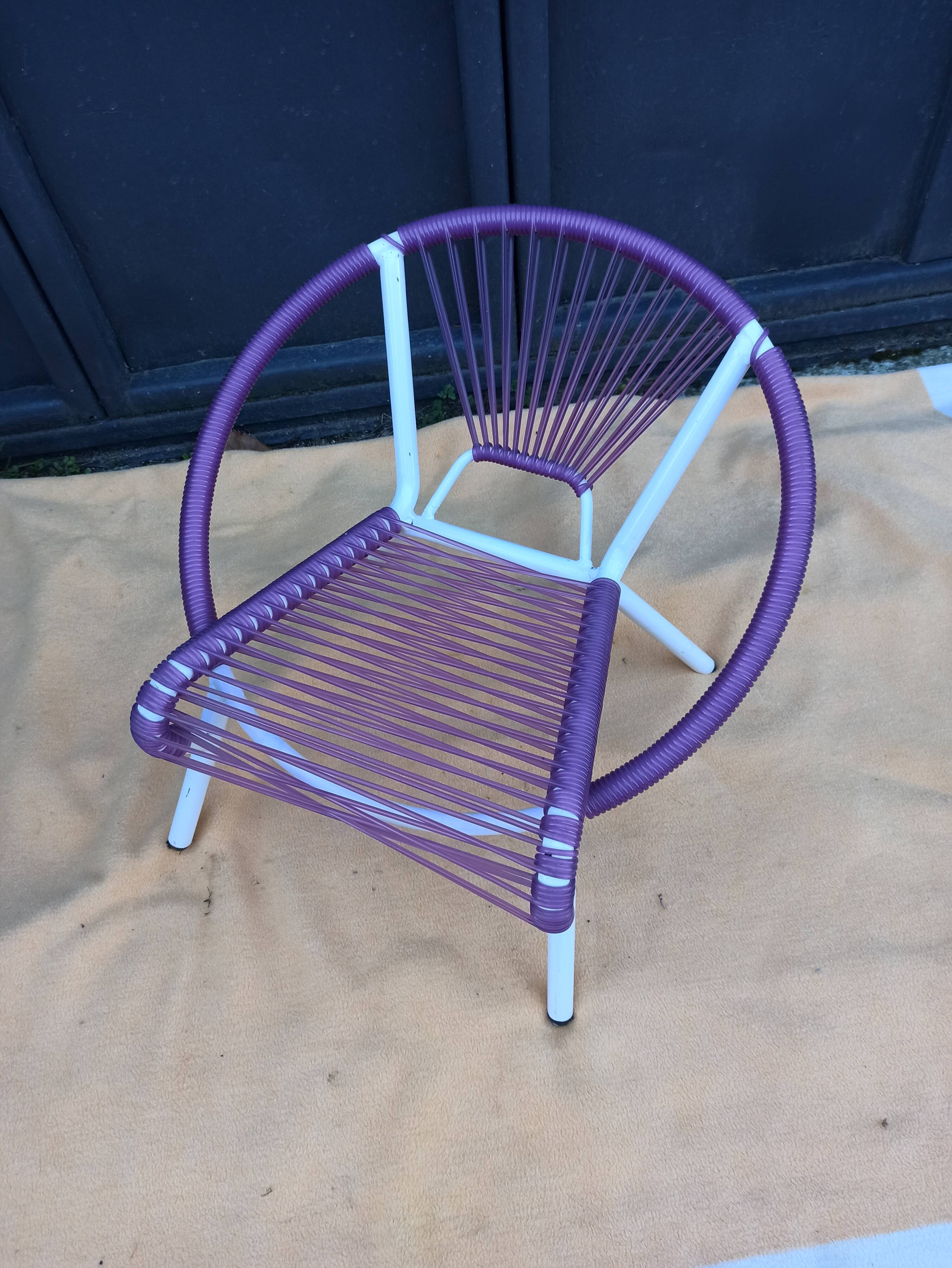 Children's armchair scoubidou purple white tube