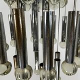 Mid- Century glass and chrome chandelier by Sciolari. Italy 1960s