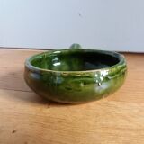 Olive green glazed terracotta fondue pot