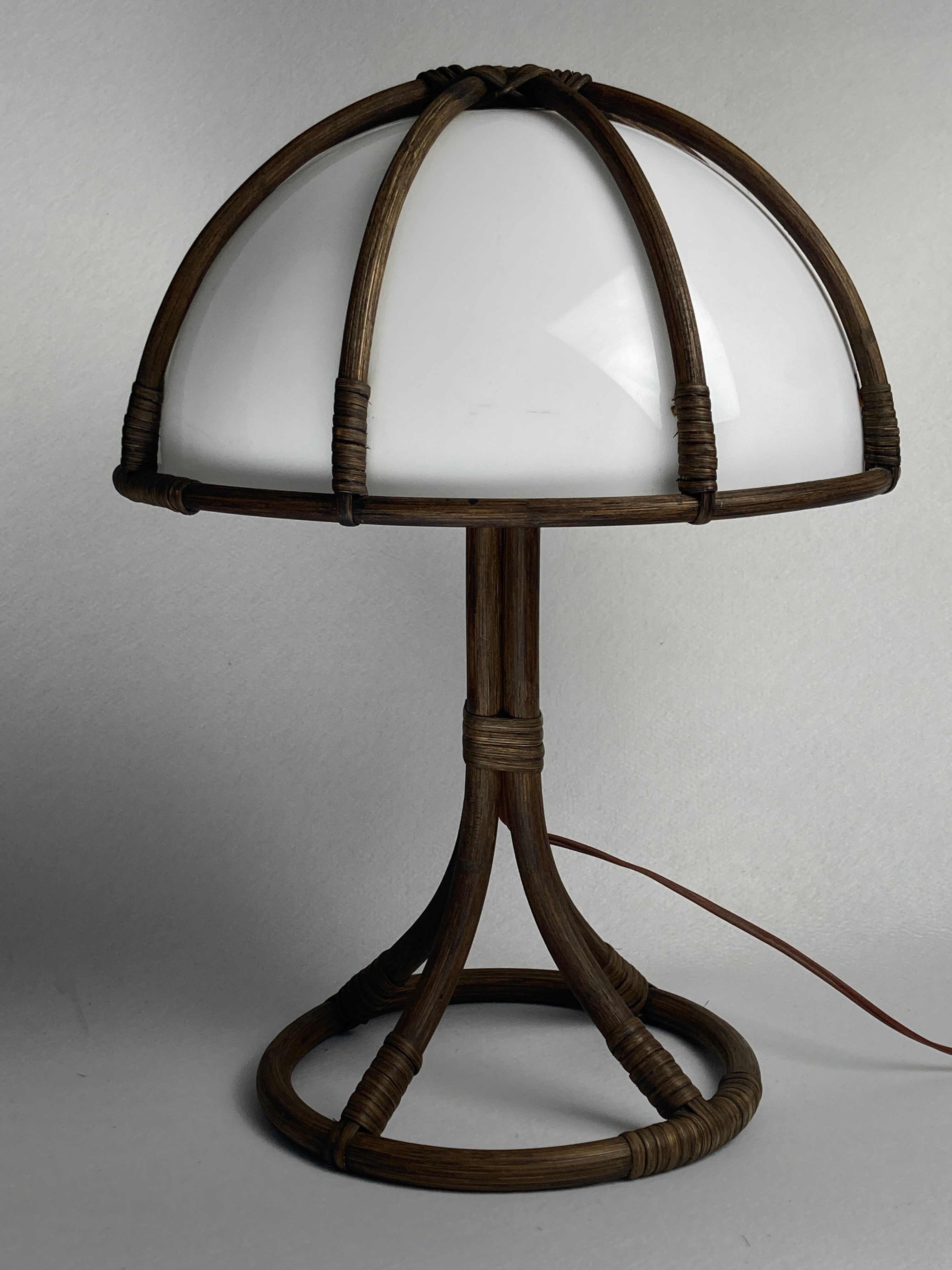 Bamboo rattan mushroom table lamp, Dutch 1970s