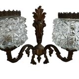 Old Bronze Double Wall Lamp Superb Molded Glass Globe