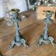 Set of 2 antique candlesticks in spelter.