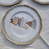 Lot de 9 assiettes plates saint Amand decor poissons