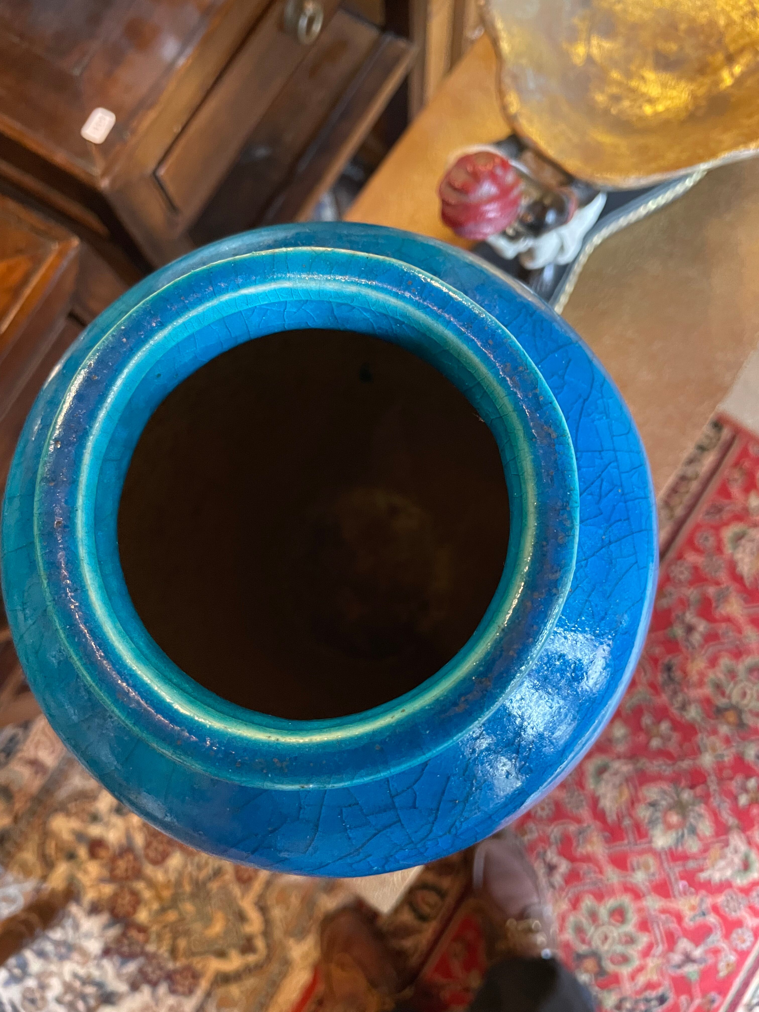 Raoul lachenal ceramic vase with egyptian blue cracked glaze with french baluster
