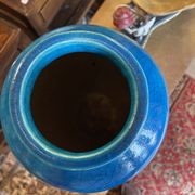 Raoul lachenal ceramic vase with egyptian blue cracked glaze with french baluster