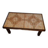 Table basse vintage en céramique et bois
