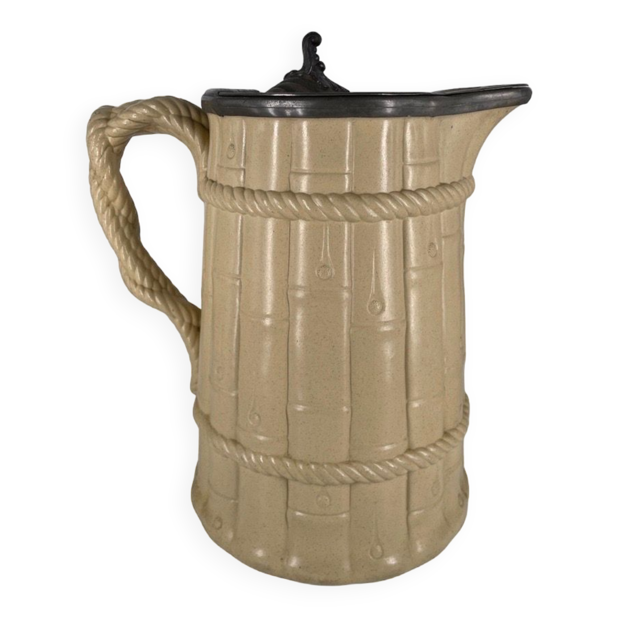 Large English Staffordshire Rigway Family jug by potters circa 1840 bamboo decor. The hatch