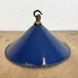 Industrial British Blue Enamel Factory Pendant Lamp, 1950s