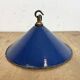 Industrial British Blue Enamel Factory Pendant Lamp, 1950s