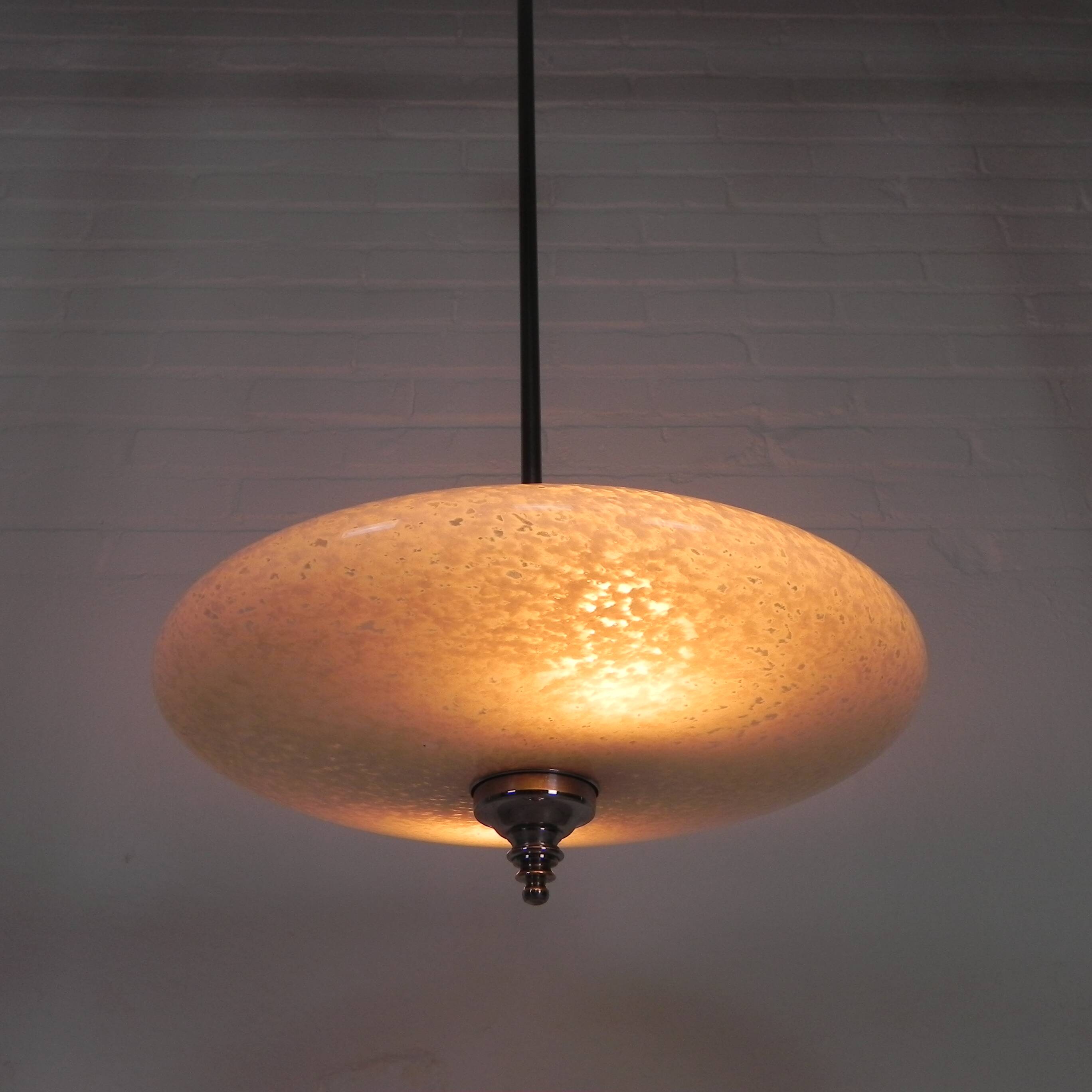 Art Deco pendant lamp with cloudy glass bowl, 1930s