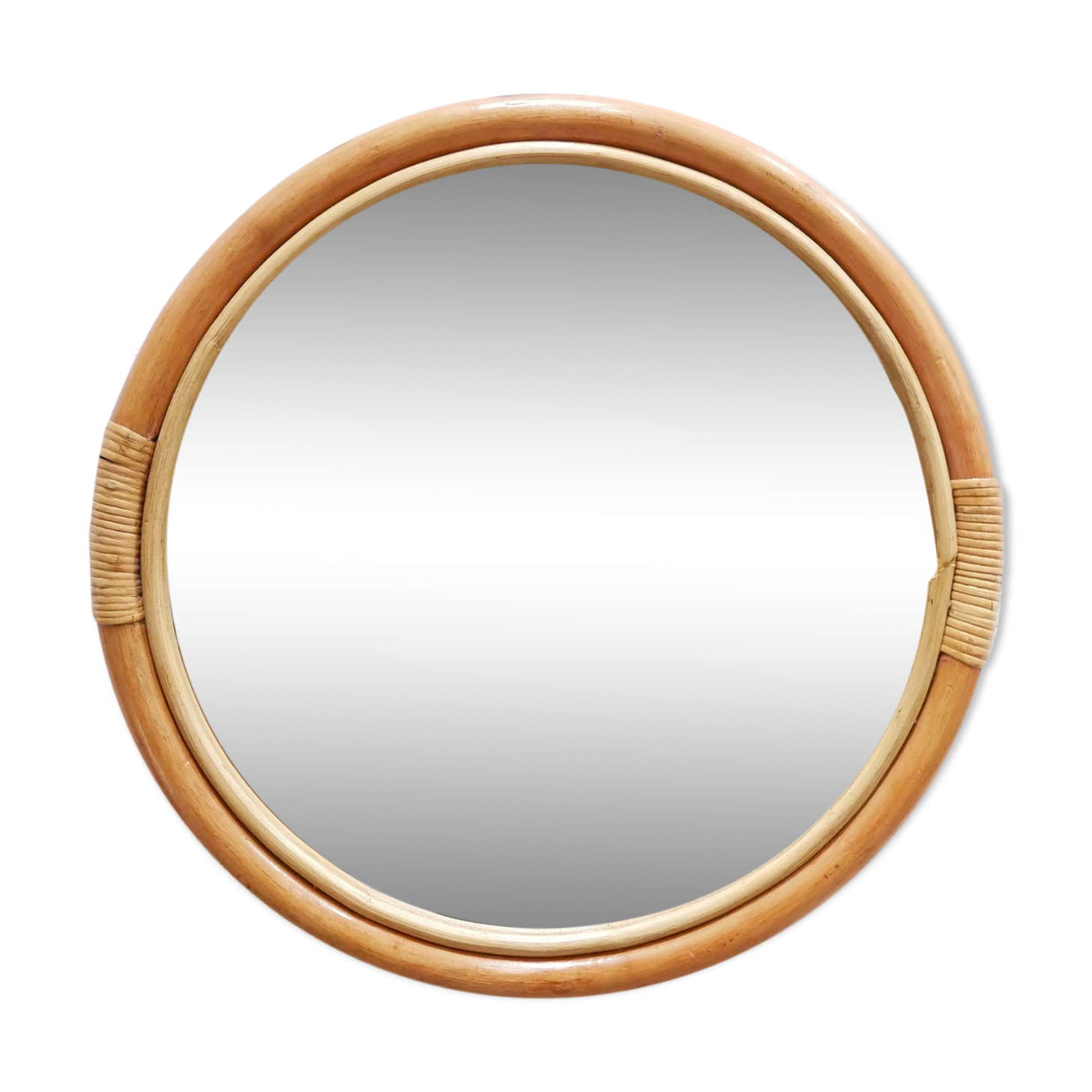 Miroir rond vintage en bambou et rotin 57cm x 57cm