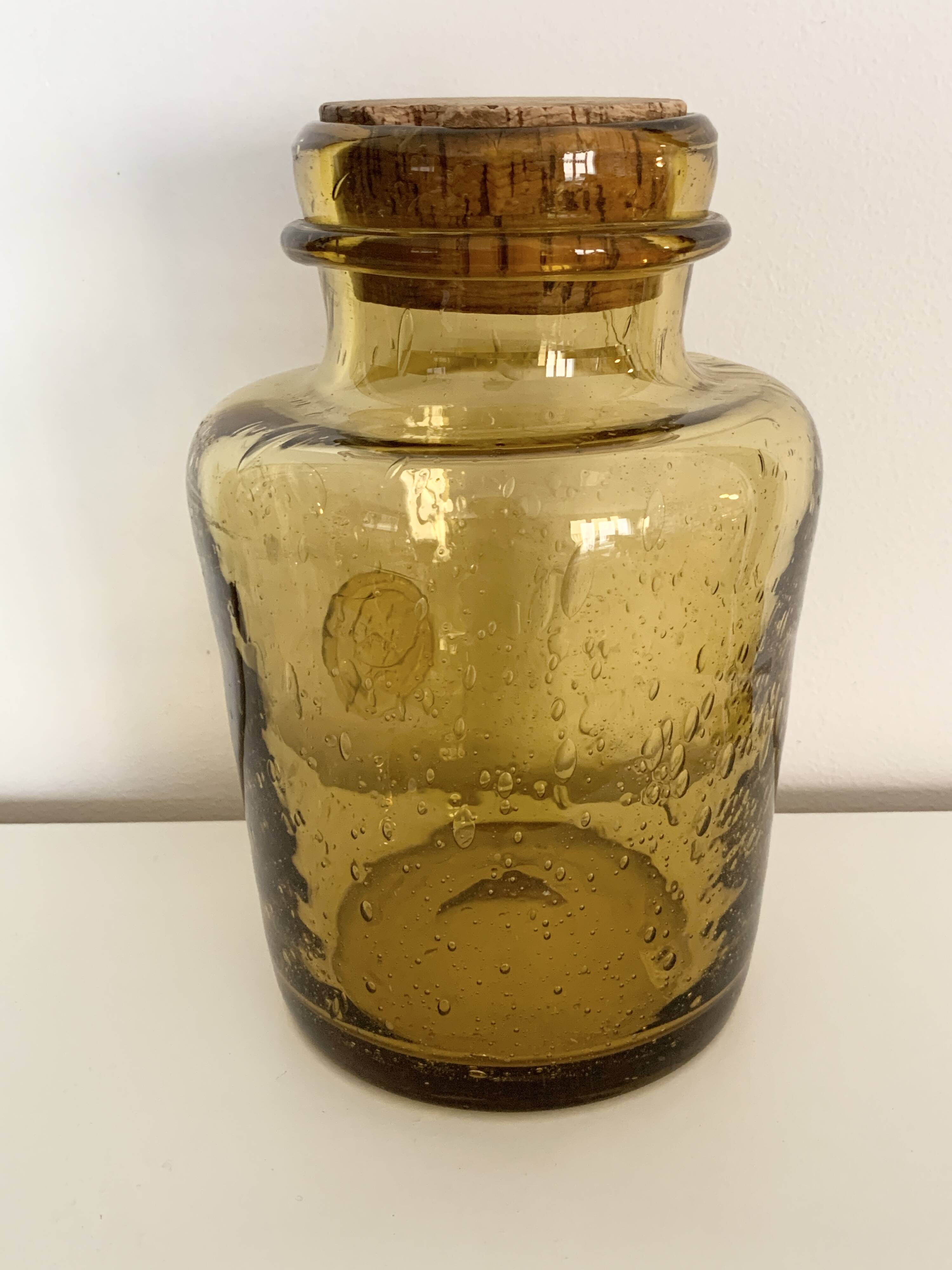 La Rochère amber bubbled glass pot