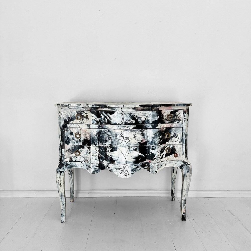 Baroque Abstract Painted Commode in Black and White by Felix Bachmann, 2024
